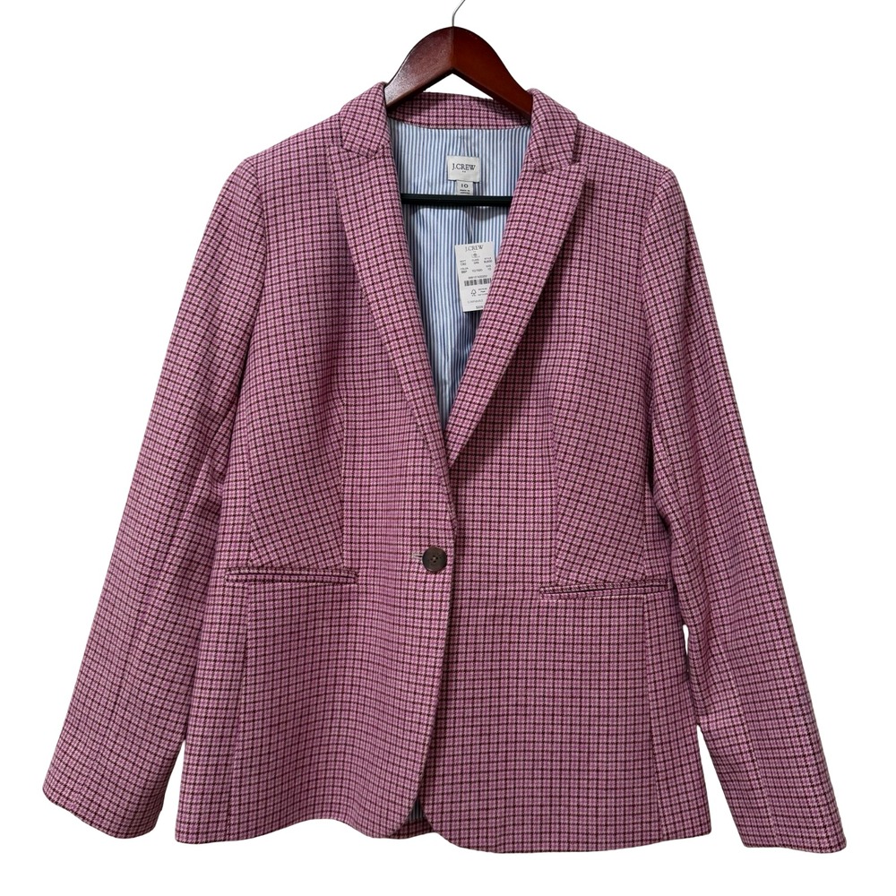 J Crew Womens Herringbone Wool Blend Holland Blazer Size 10 Pink Academia NWT